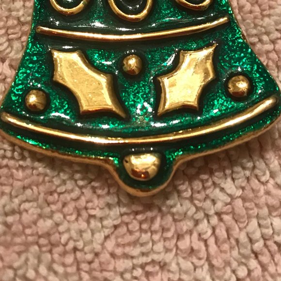 VTG CHRISTMAS Green + Goldtone Bell - Picture 5 of 5